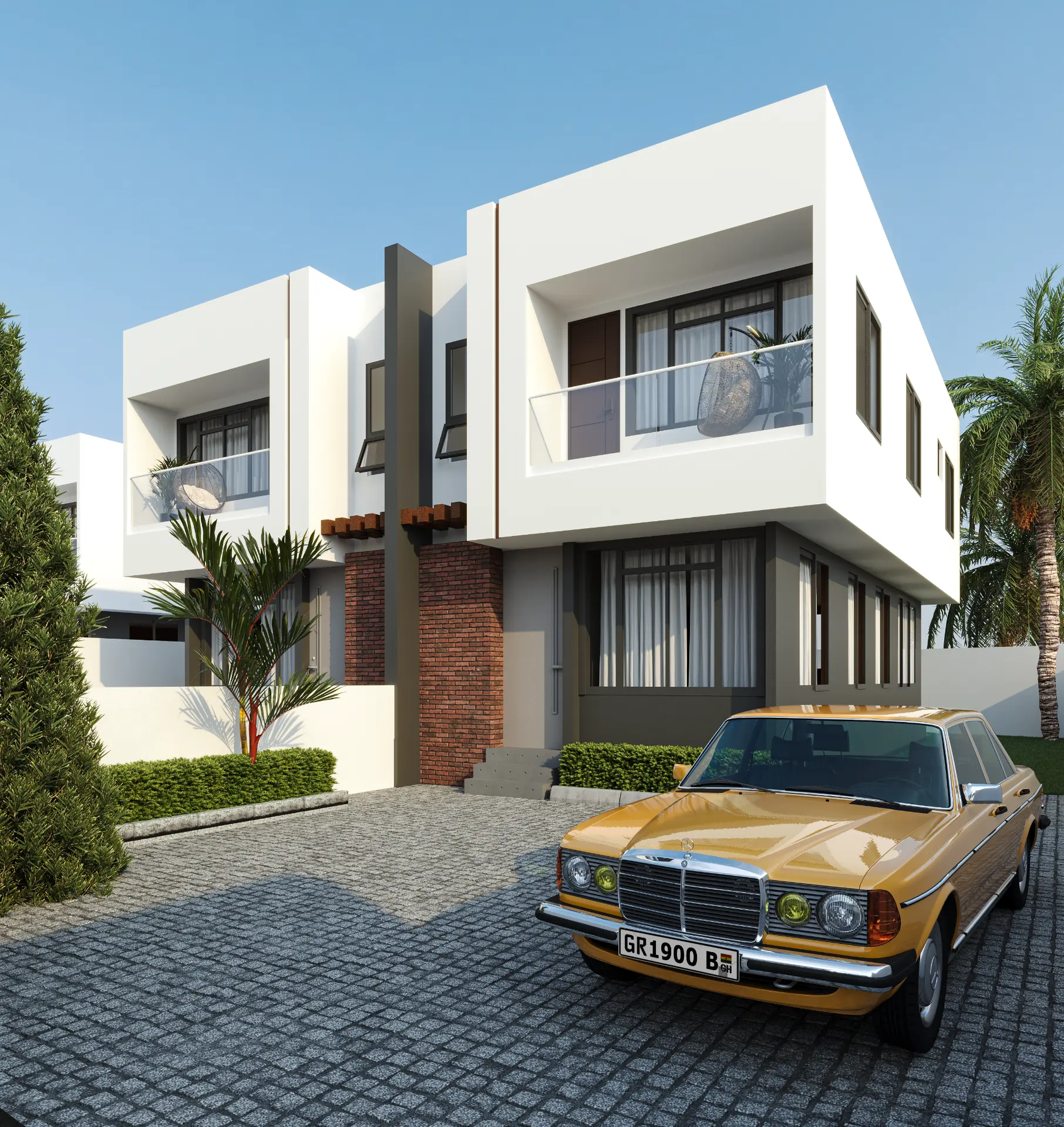 Sannan Homes semi-detached pair with brick detailing and balconies