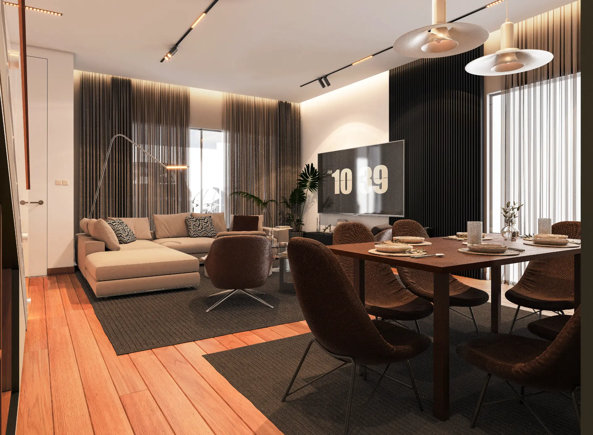 Rockwell living and dining room with warm timber flooring