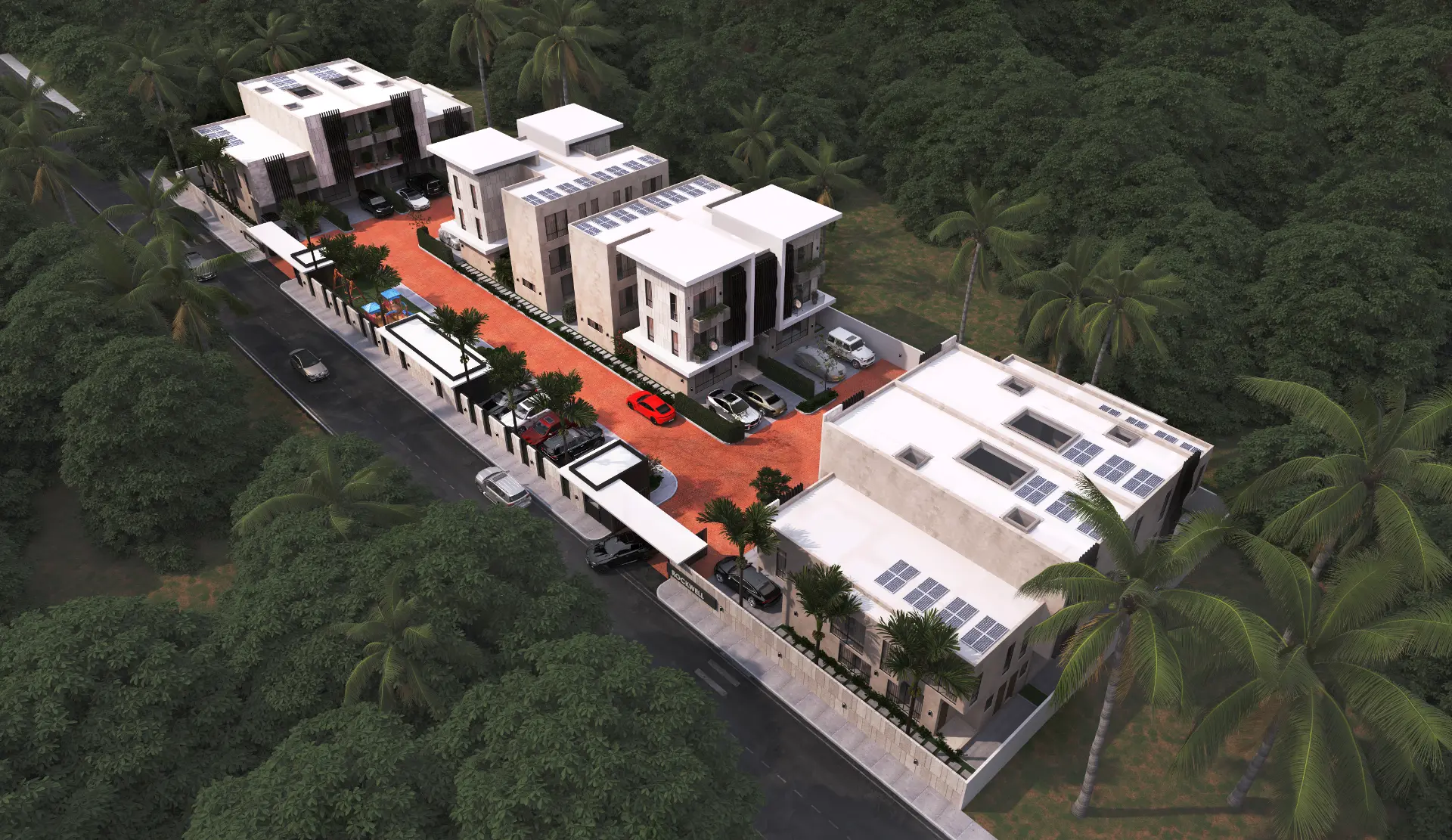 Aerial daylight view of a Brickstone gated community